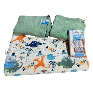 Dinosaur Roar Into Bath Time 2 Dinosaur Emblemed Towels, A Rug & Shower Curtain